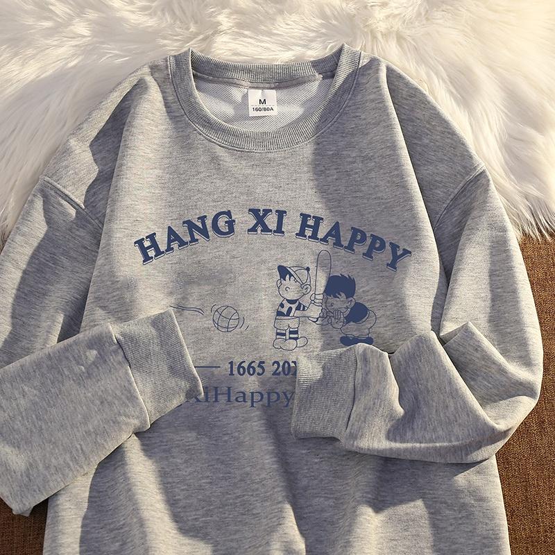 Áo Sweater Cotton Tay Dài Cổ Tròn Dáng Rộng Phong Cách Hàn Quốc Thời Trang Mùa Thu Cho Nam Và Nữ