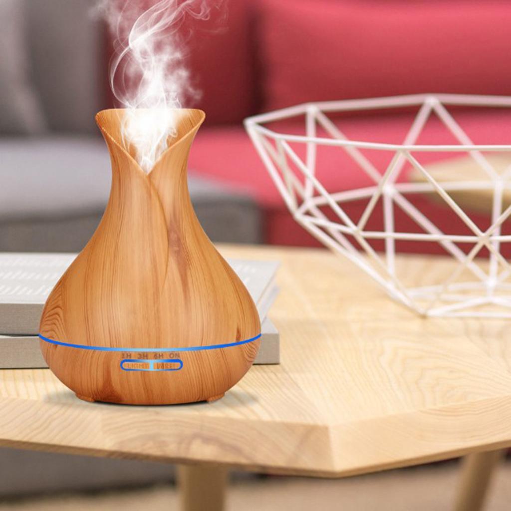 Wood Grain Air Humidifier Aroma Essential Oil Diffuser Office Home Decor
