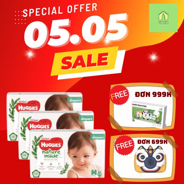 Combo 3 gói tã dán Huggies Nature Made size M64 miếng Vaca Baby House