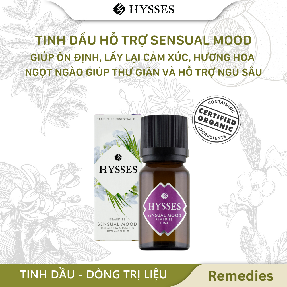 Tinh Dầu Cao Cấp Hysses Remedies Sensual Mood Hương Dễ Chịu, Giảm Căng Thẳng, Cải Thiện Tình Trạng Mất Ngủ Với Tinh Dầu Hoa Nhài - Sả Hoa Hồng Hữu Cơ Tự Nhiên