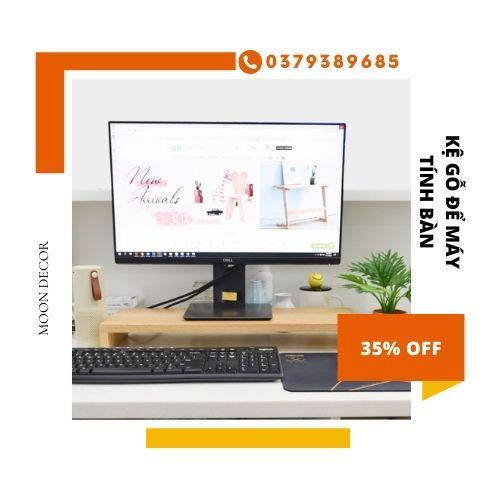 Kệ gỗ để màn hình máy tính đa năng gỗ thông tự nhiên kích thước 50x20x7 cm