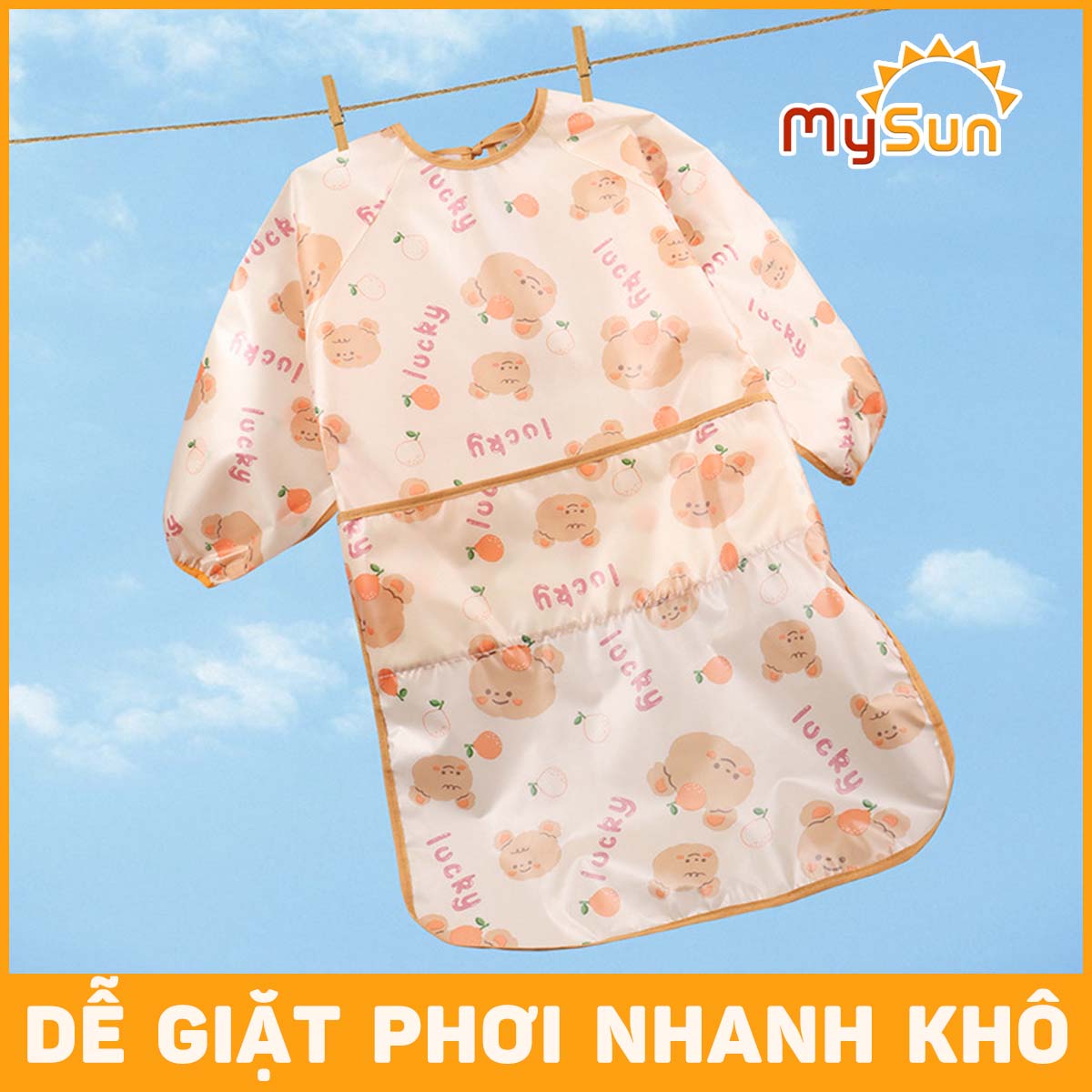 Áo yếm ăn dặm chống thấm Silicone cho bé gái, trai dài tay choàng ghế ăn dặm MySun DeliBib