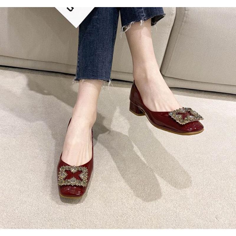 Giày Cao Gót 3 Phân Da Bóng Đính Mặt Vuông 73223_152642