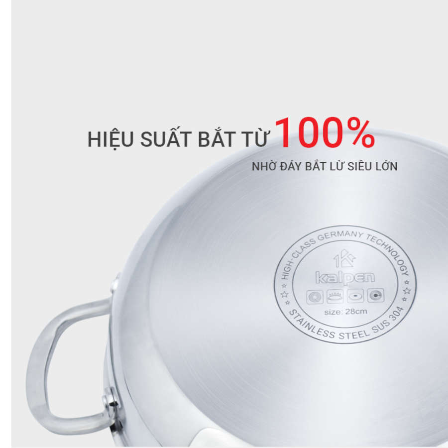 Chảo Lẩu Inox 304 Đúc Liền Nguyên Khối Kalpen Size 28cm