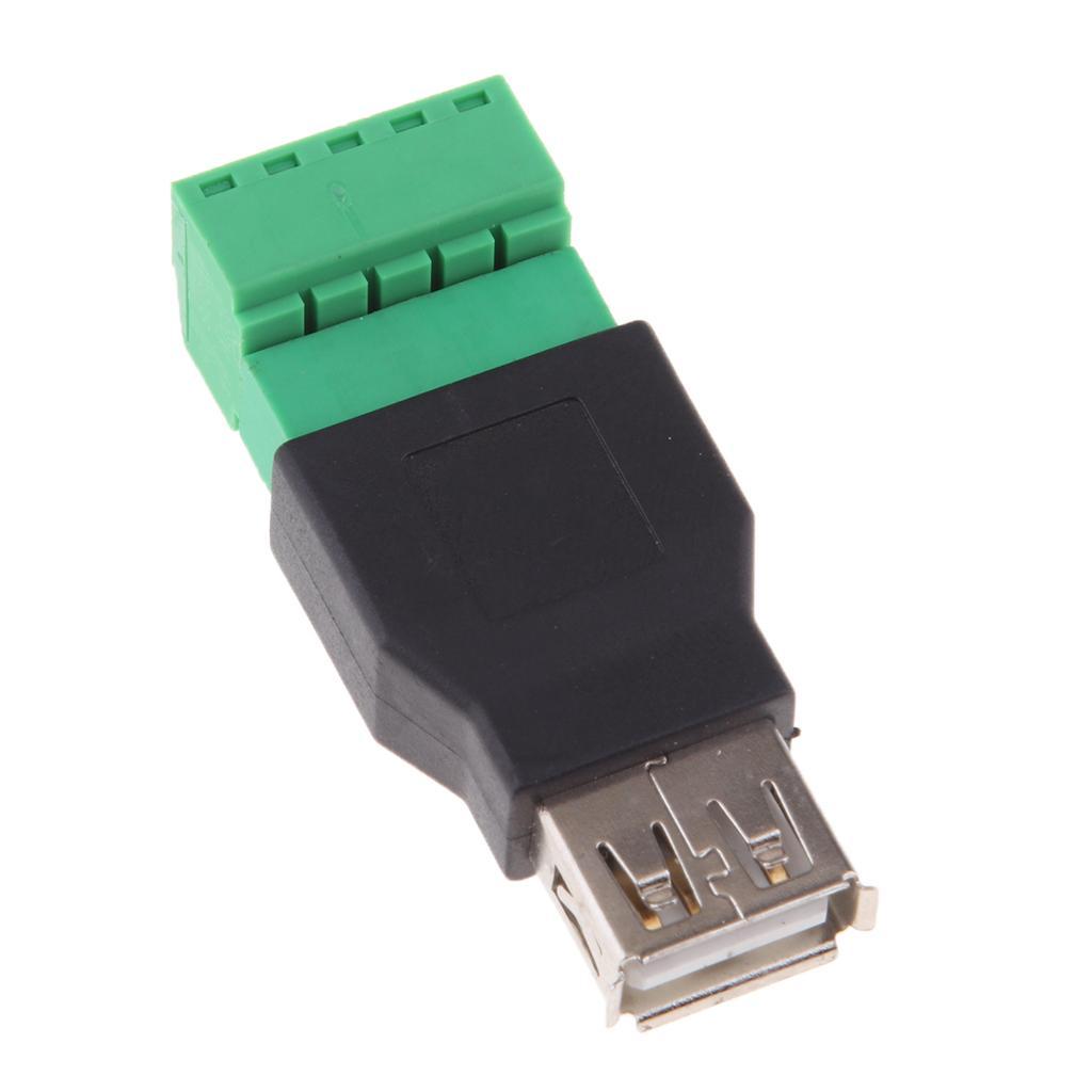 USB 2.0 Type A Female to 5 Pin Screw Shield Terminal Plug Adapter Connector
