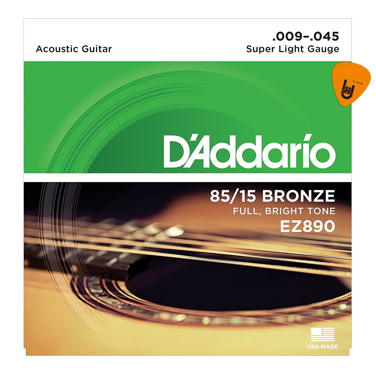 D'Addario EZ890 - Bộ Dây Đàn Guitar Acoustic Cỡ 9 (.009-.045) - Chính Hãng (85/15 Bronze Strings Ghi-ta) - Kèm Móng Gảy DreamMaker