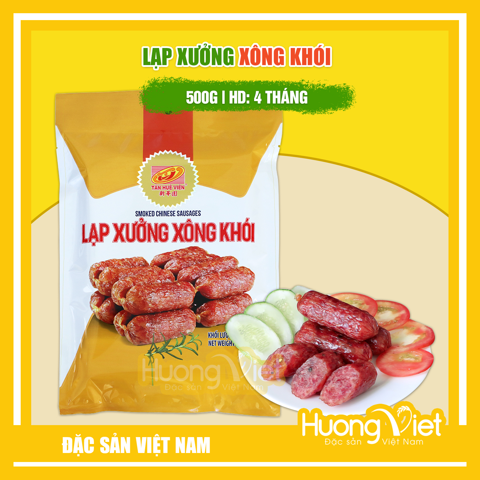 Đặc Sản Sóc Trăng - Lạp Xưởng Xông Khói Tân Huê Viên 500G, Đặc Sản Lạp Xưởng Sóc Trăng Tân Huê Viên Vị Khói Tự Nhiên Thơm Ngon Và An Toàn