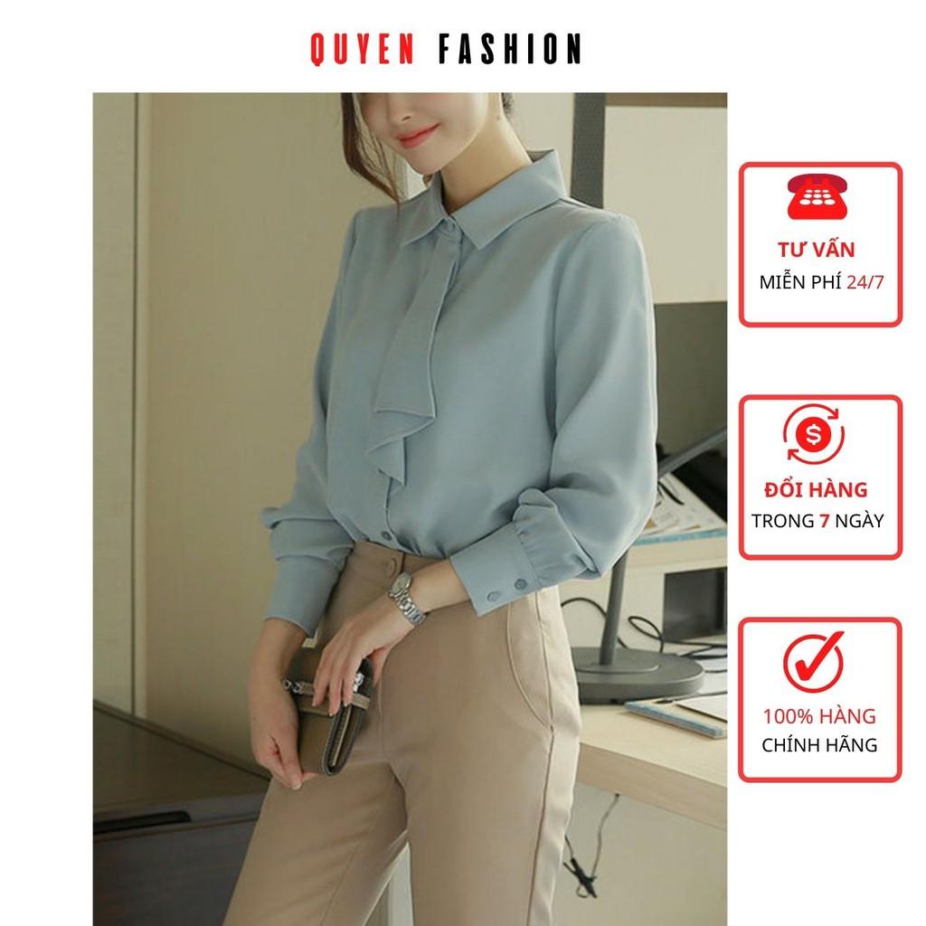 Áo Sơ Mi Công Sở Tay Dài,Màu Trắng, Xanh Pastel, Cổ Đức Phối Bèo Ngực Tinh Tế, Thời Trang AA416