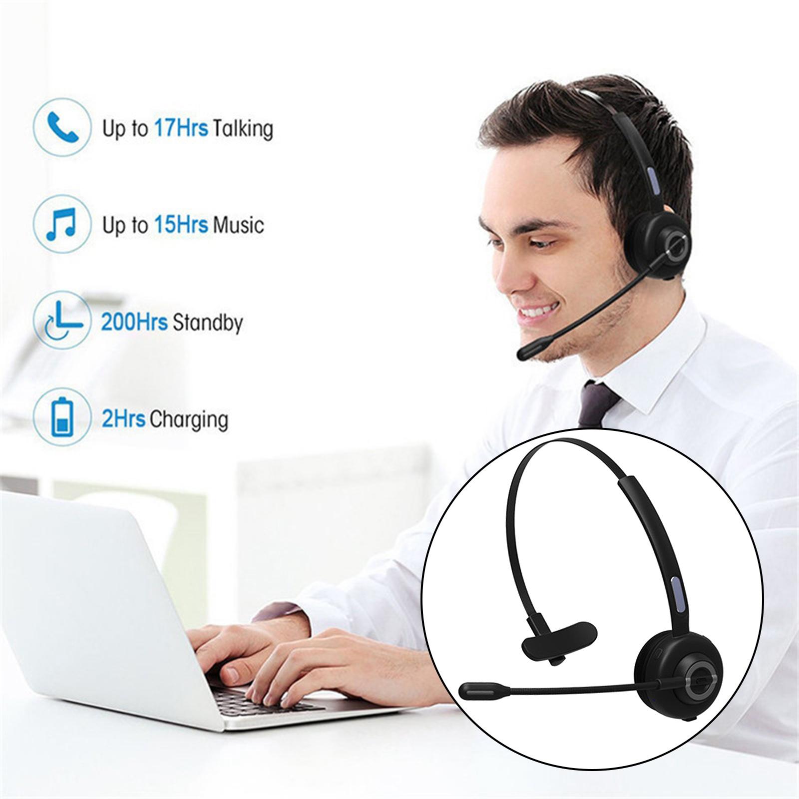 Bluetooth Headset, Wireless Headset with Microphone,Noise Cancelling Hands Free Phone Headset for Truck Driver Call Center Office PC