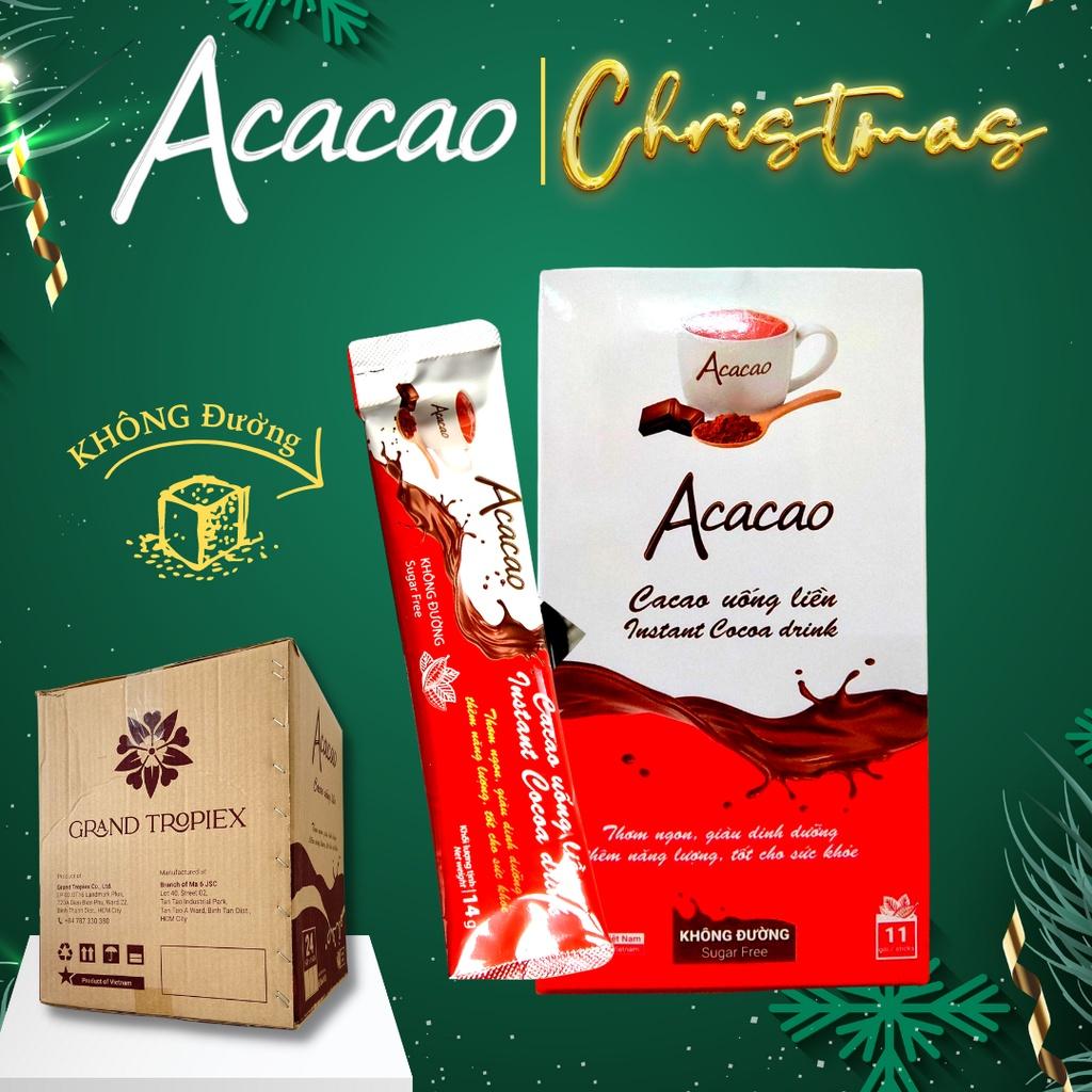 Bột cacao uống liền Không Đường ACACAO giàu dinh dưỡng-Chuẩn HACCP thùng 24 hộp 11 gói x 14g