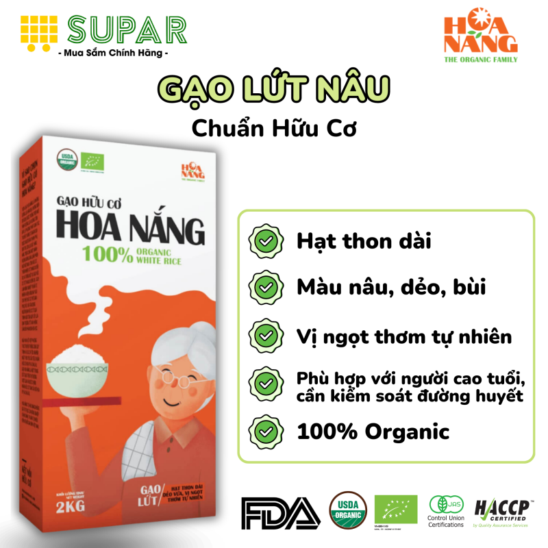 Gạo Lứt Hữu Cơ Hoa Nắng - Hộp 2kg