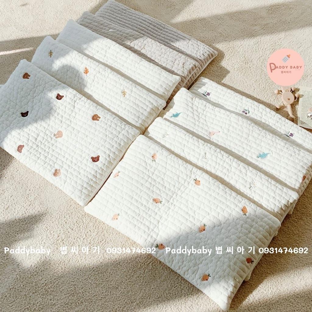 Gối mỏng sơ sinh Dottodot Malolotte Hàn Quốc thêu quilting hình chữ nhật made in korea &lt;có sẵn