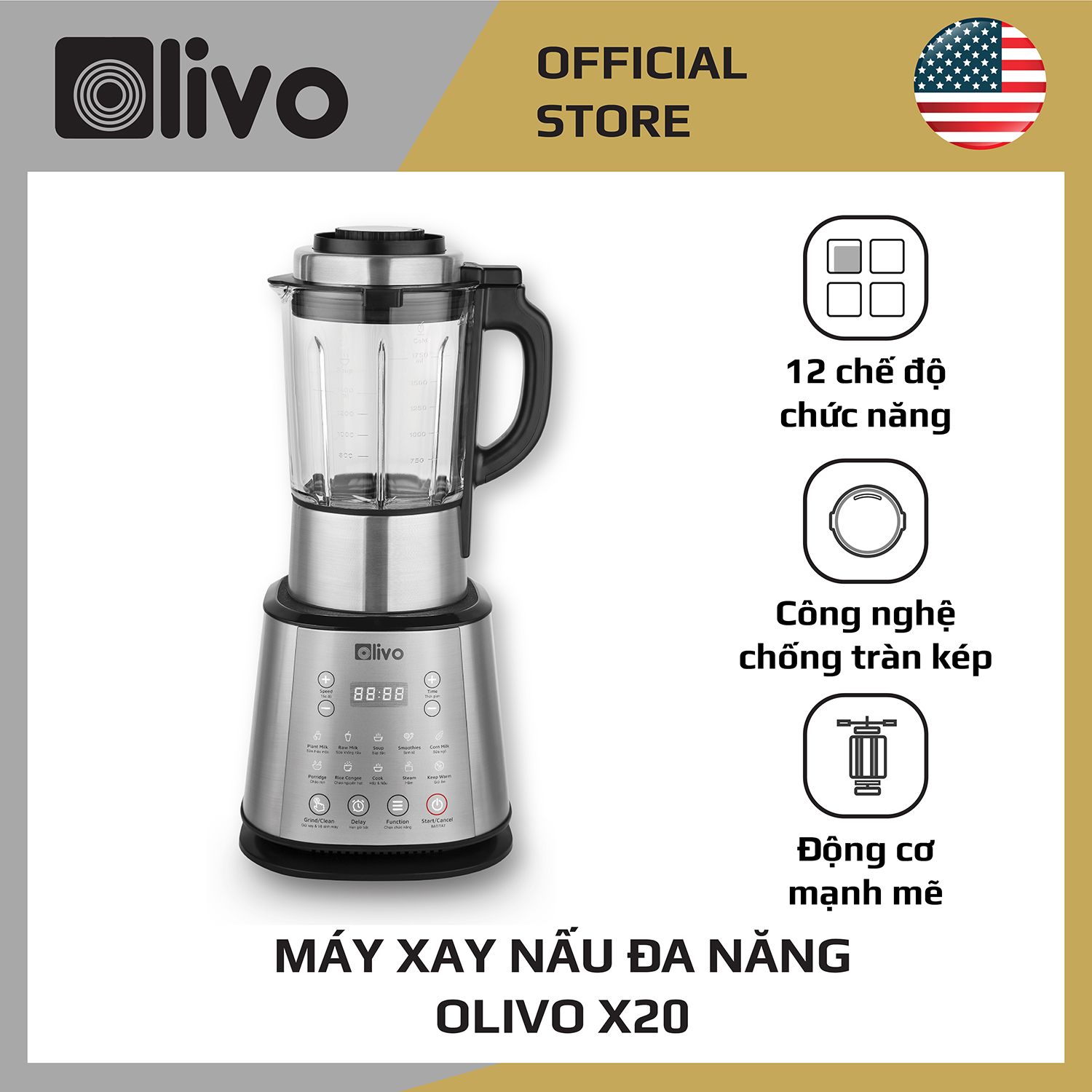 [CHÍNH HÃNG] Máy Làm Sữa Hạt OLIVO X20 - Chống Tràn - Xay Mịn Không Cần Lọc - Máy Xay Nấu Đa Năng - Thương Hiệu Mỹ