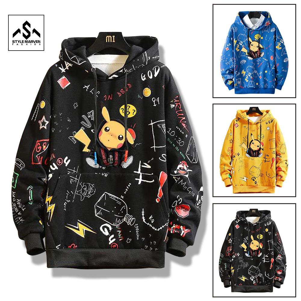 Áo hoodie nam nữ unisex form rộng Hàn Quốc STYLE MARVEN in hình pikachu nổi trẻ trung năng động - AO TOP NAM 90000176