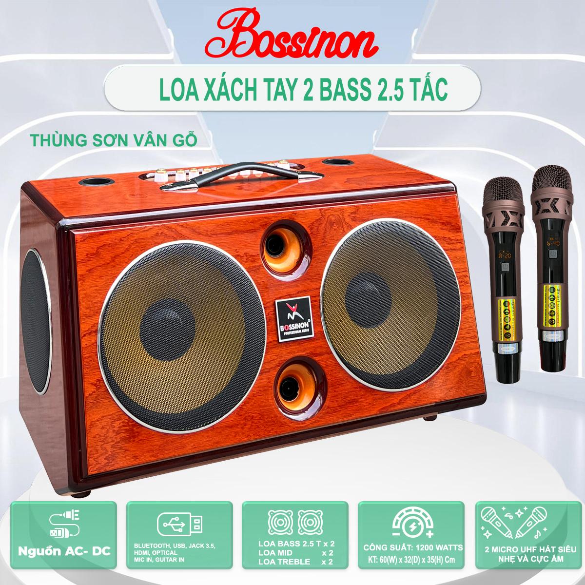 Loa karaoke xách tay bass 2T5 đôi BOSSINON N2534K- Hàng Chính Hãng, công suất siêu khủng lên đến 800W, siêu đẹp