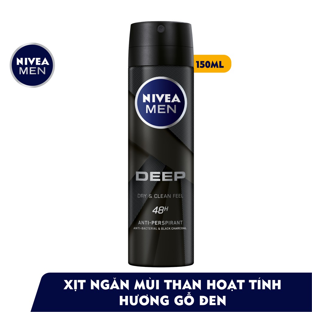 Bộ đôi Xịt ngăn mùi NIVEA MEN Deep than đen hoạt tính - 80027