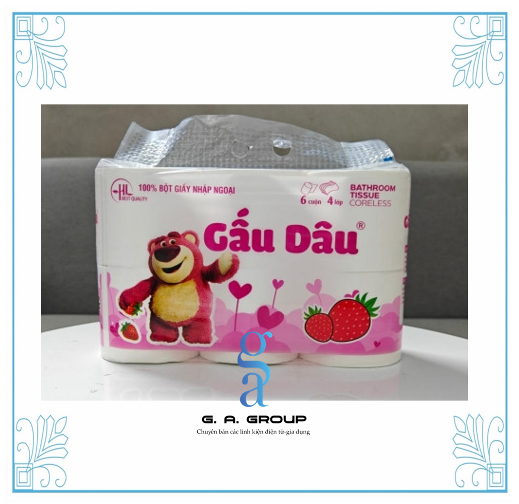 LỐC 6 CUỘN GIẤY VỆ SINH KHÔNG LÕI , 4 LỚP , THƯƠNG HIỆU GẤU DÂU