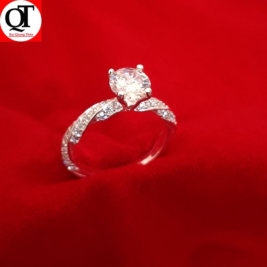 Nhẫn nữ bạc ta thân xoắn đính đá cao cấp trang sức Bạc Quang Thản -QTNU32