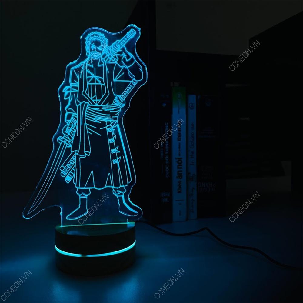 Đèn Led 3D Zoro Anime One Piece - Đèn Led 16 Màu Hình Nhân Vật Hoạt Hình, Đèn Ngủ Led 3d, Cảm Ứng , Điều Khiển Từ Xa