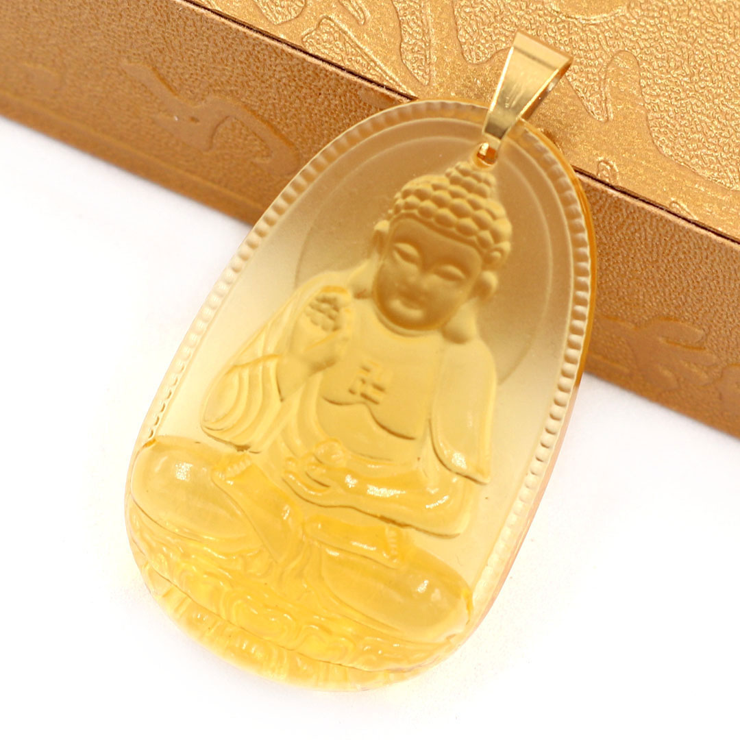 Mặt A Di Đà pha lê vàng 5cm