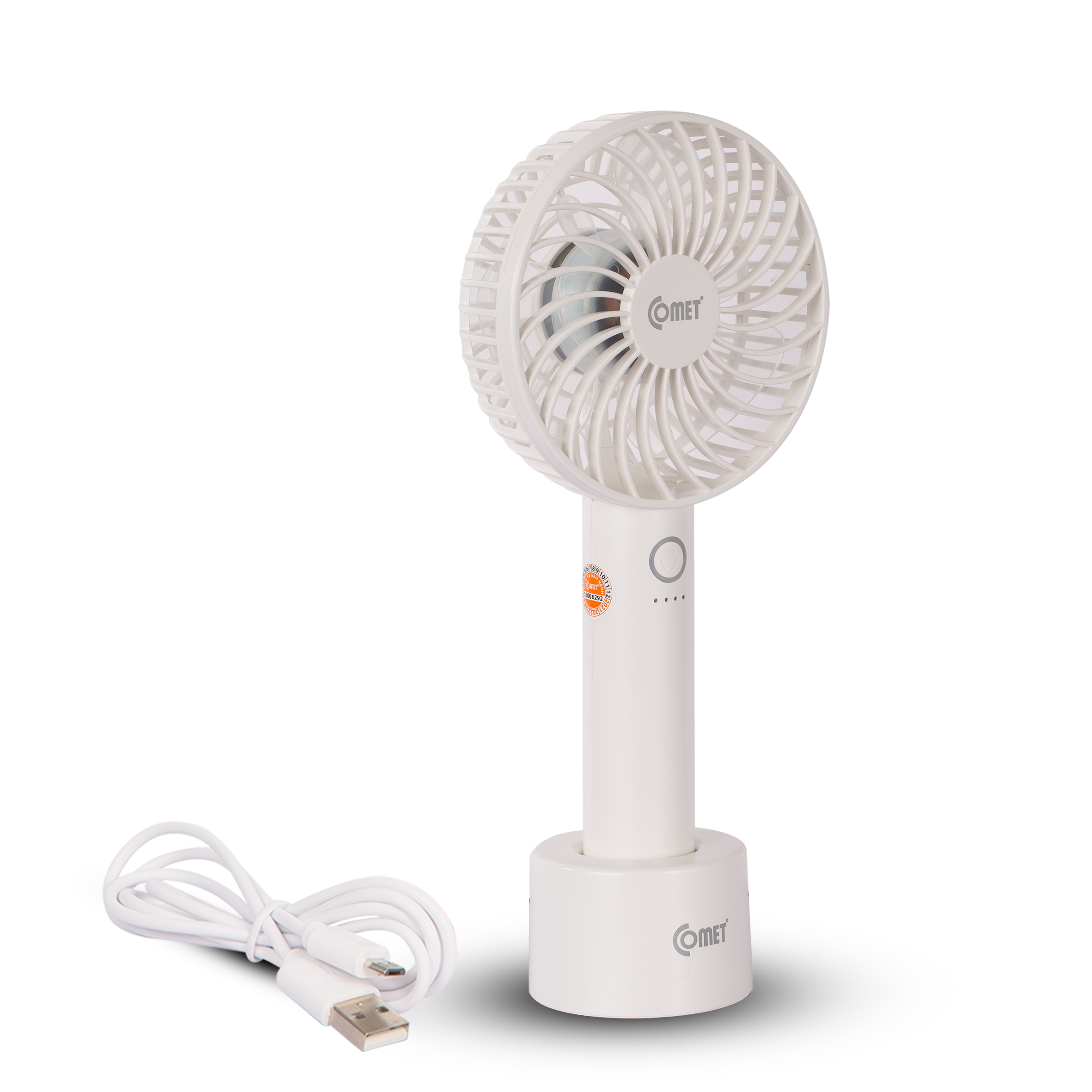 Quạt Cầm Tay Sạc Tích Điện Cao Cấp COMET CRF1004 4W Pin Lithium 2000mAhCó Đế Rời, 5 cấp gió, 6 Cánh Quạt, Cổng Sạc USB