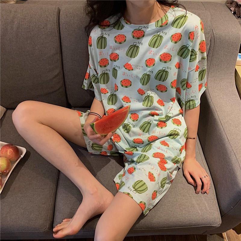 Bộ Đồ Ngủ Áo Tay Ngắn + Quần Short Xinh Xắn Cho Nữ