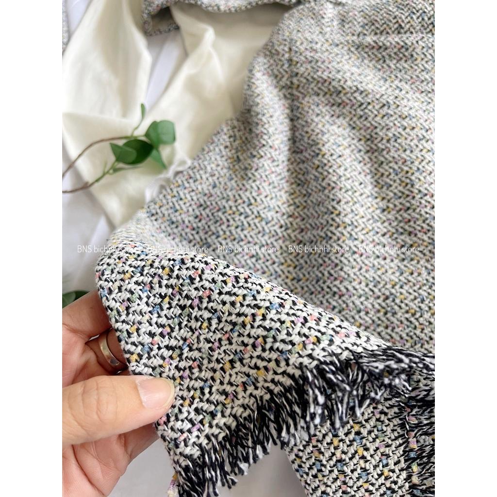 SET ÁO DẠ TWEED DÁNG CROPTOP & CHÂN VÁY CHỮ A -High Neck Basic Tee With Sleeveless Crop Tweed Jacket & Skirt Set- BY BNS AURORA SET BNS006