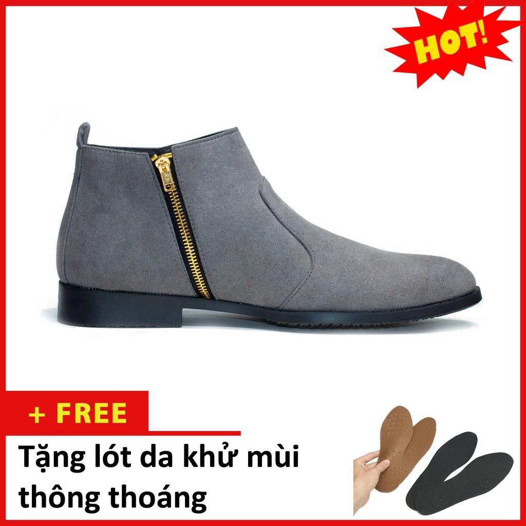 Giày Chelsea Boot Nam Cổ Khóa Rất Dễ Xỏ Da Búc Màu Xám Cực Đẹp - CB521-bucxamkhoa