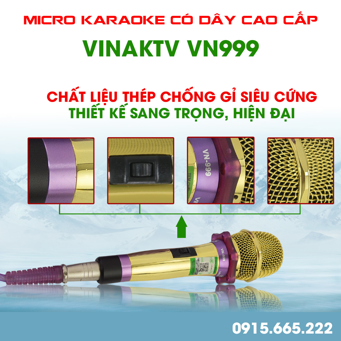 Micro karaoke có dây cao cấp VinaKTV VN999 - Hàng chính hãng