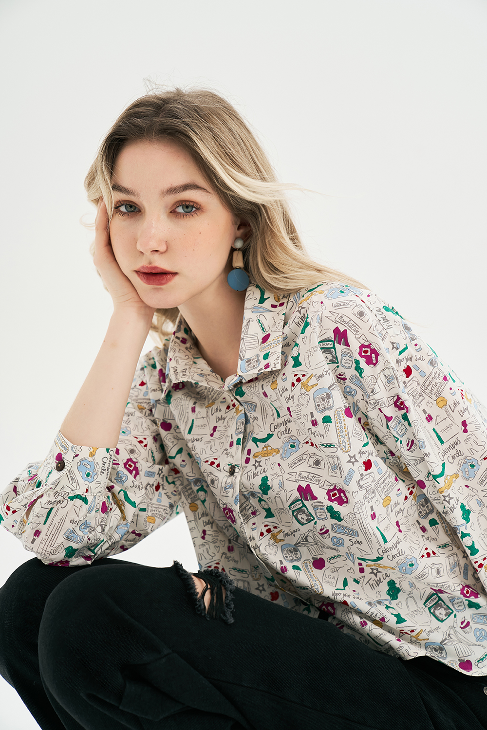 Áo sơ mi Shirts thô trắng in họa tiết 313SH1004 ADORE DRESS