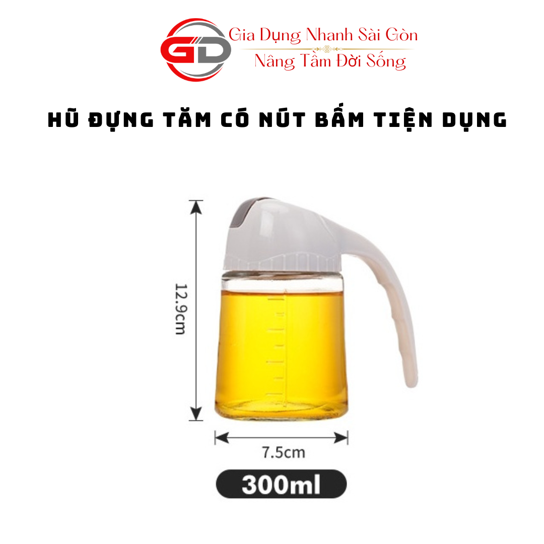 Bình đựng dầu ăn , nước mắm , thủy tin nắp đóng mở tự động có tay cầm 300ml TẶNG kèm dụng cụ vệ sinh