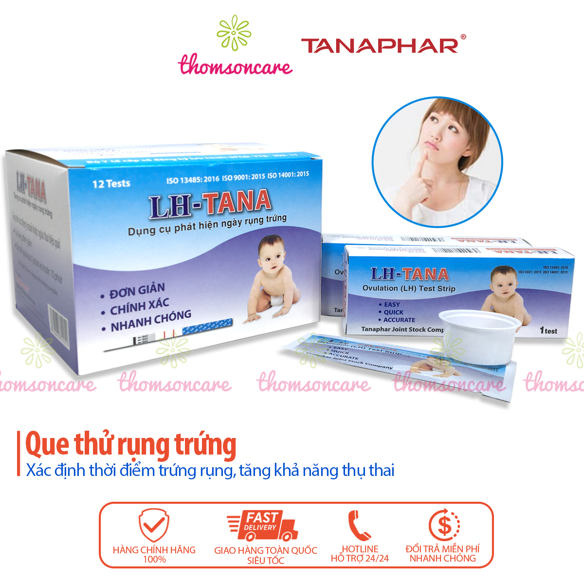 Que thử rụng trứng LH tana - Hộp 12 que - Phát hiện thụ thai sớm, test nhanh