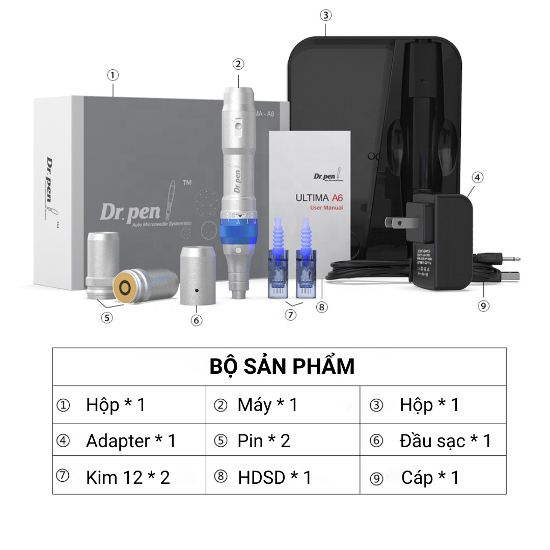 Máy Phi Kim Dr Pen A6, Máy Vi Kim Lăn Kim Cấy Tảo Cấy Phấn Tích Điện Hàn Quốc- Bảo Hành 12 Tháng