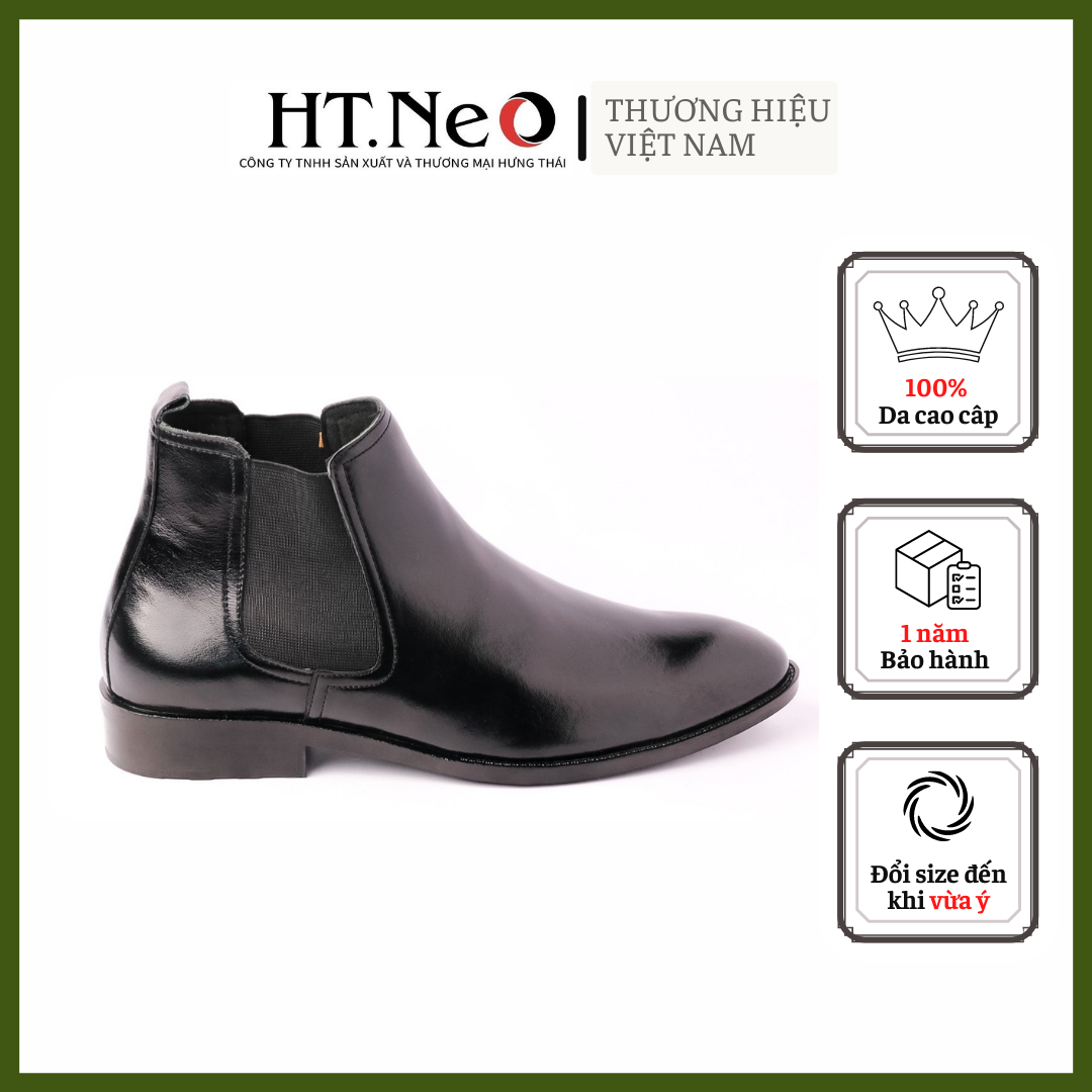 Boot nam da bò, bốt cao cổ HT.NeO, da bò cao cấp, dáng thon nhọn, cổ bo chun ôm cổ chân DN25