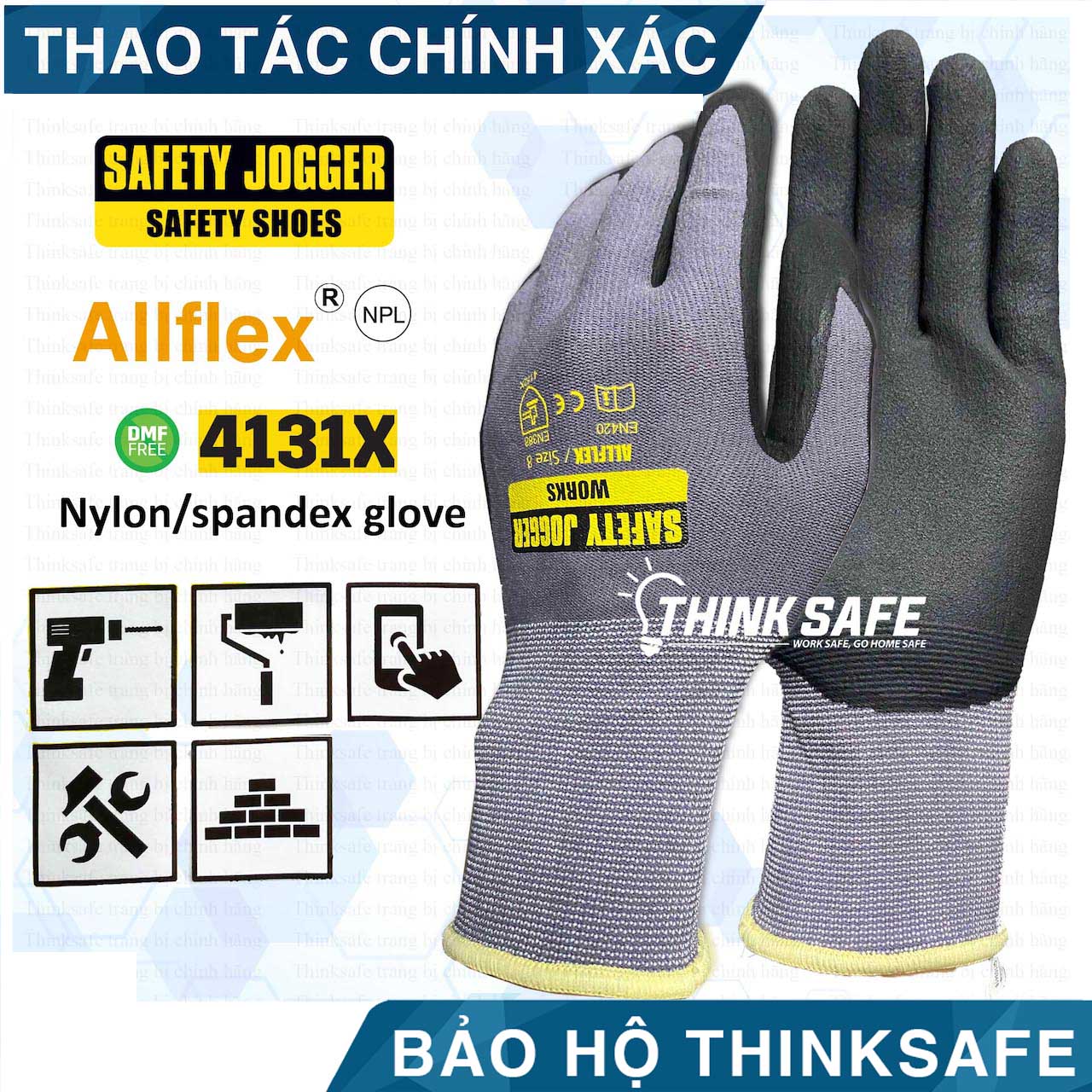 Găng bảo hộ đa năng Safety Jogger Allflex co giãn linh hoạt, găng tay thao tác cơ khí chính xác sử dụng thật tay chuyên dụng cho kỹ thuật, cơ khí