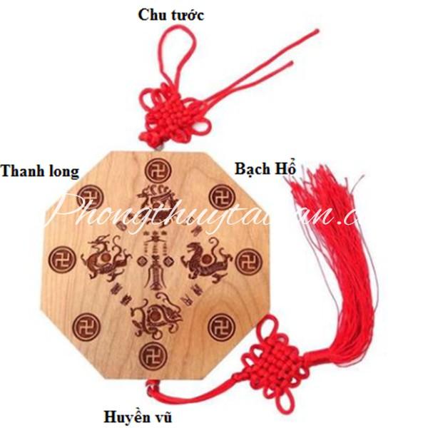 Gương Bát quái Tiên thiên Gỗ đào 13.5cm tặng ngũ vị bao sái,móc dán