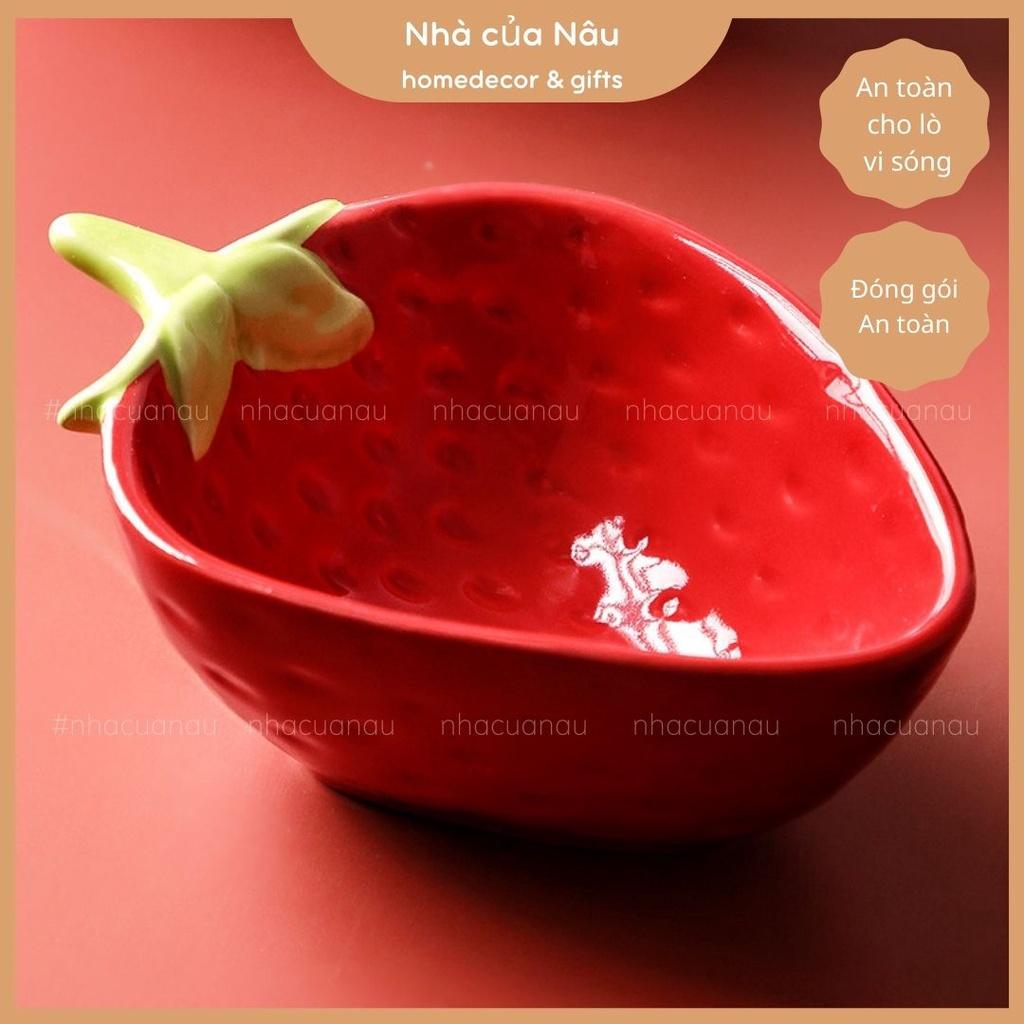 Set 2 bát phù hợp cho bé ăn dặm, làm bát ăn lẩu hình DÂU TÂY đáng yêu từ sứ dày dặn an toàn cho lò vi sóng