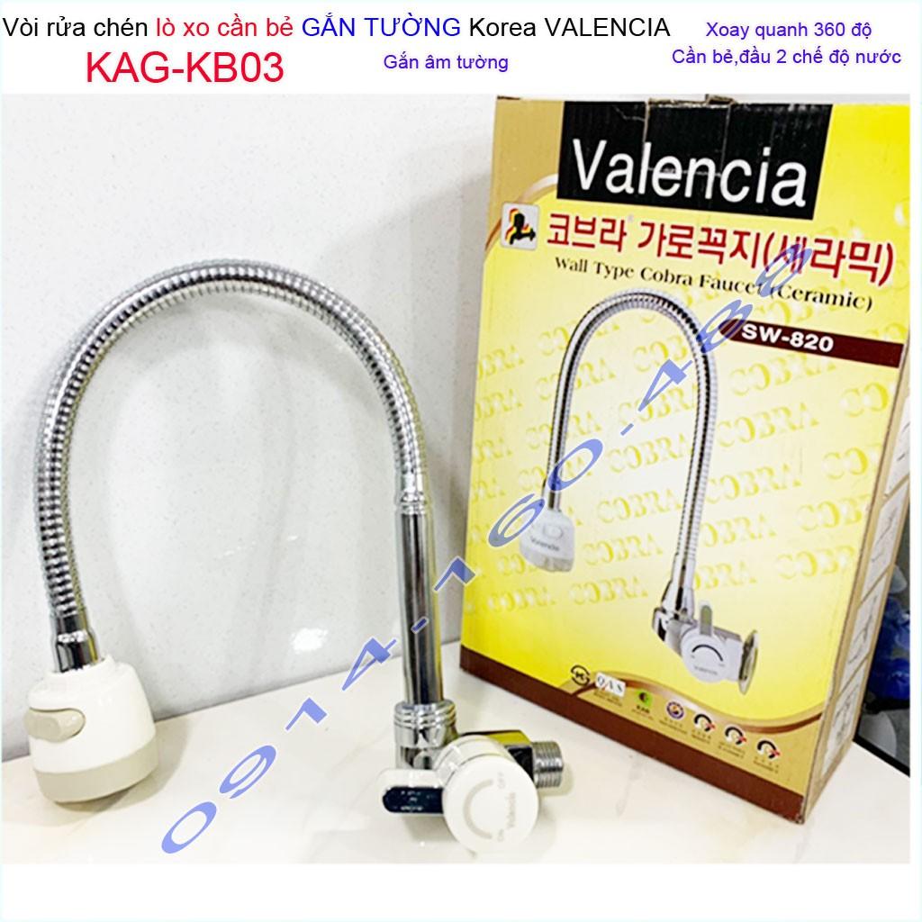 Vòi rửa chén bát Valencia Korea KAG-KB03 âm tường, vòi chậu lạnh gắn tường cần bẻ lò xo gắn tường xả nước mạnh sử dụng t