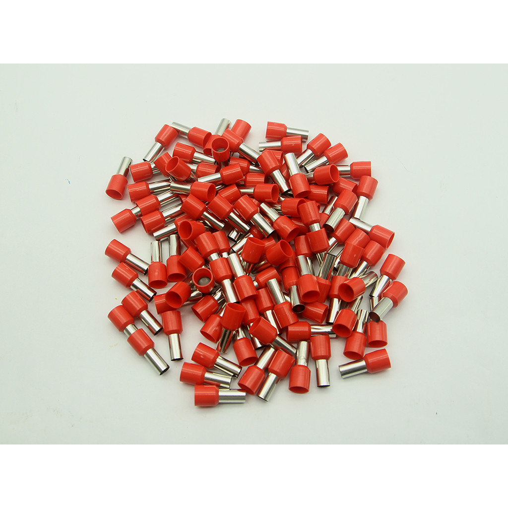 Túi 100 đầu cos pin rỗng E1612 bọc nhựa đỏ