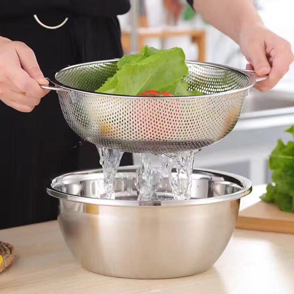 3x Stainless Steel Colander Noodles Draining Basket w/ Handles Storage