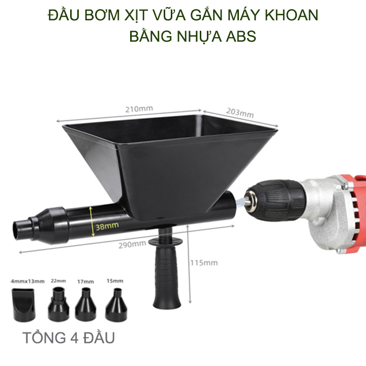 Đầu phun xịt vữa cầm tay gắn máy khoan thông minh tiện dụng, bằng nhựa ABS