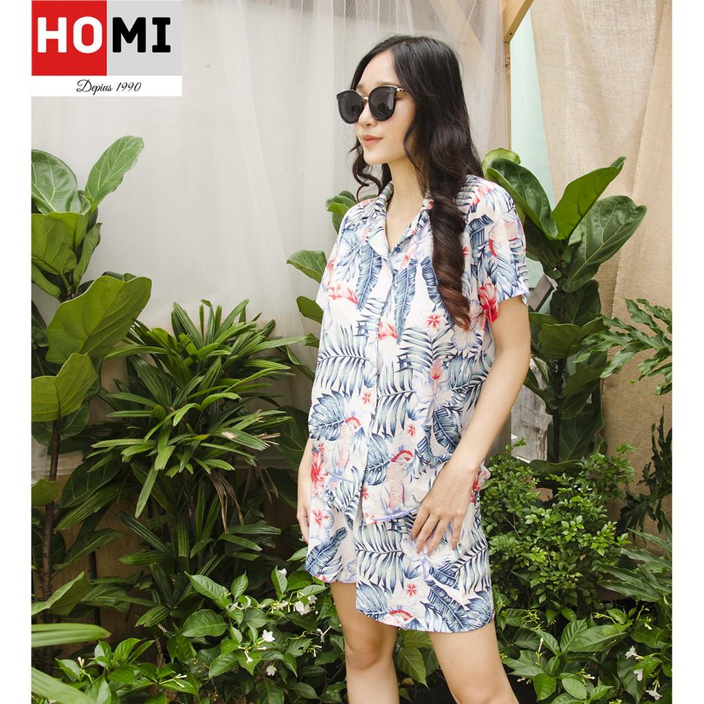 SET ÁO SƠ MI - QUẦN HỌA TIẾT HOA LÁ-HOA Trắng