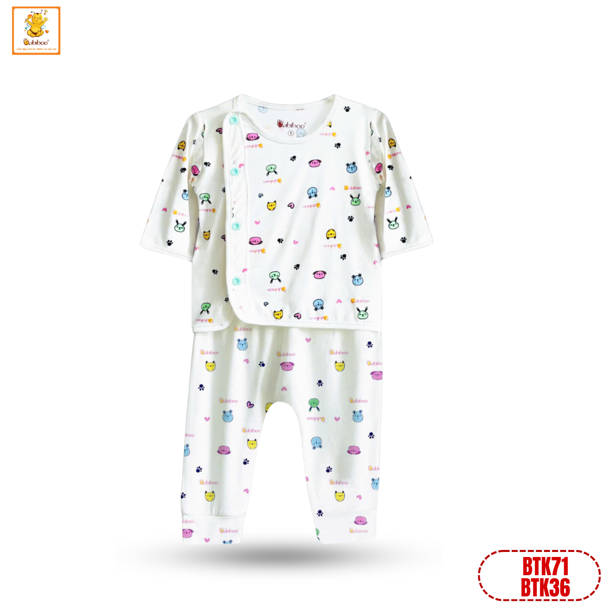 Quần áo sơ sinh Babiboo bộ dài tay họa tiết xinh xắn, vải viscose mềm mại, mịn mát BTK71+BTK36