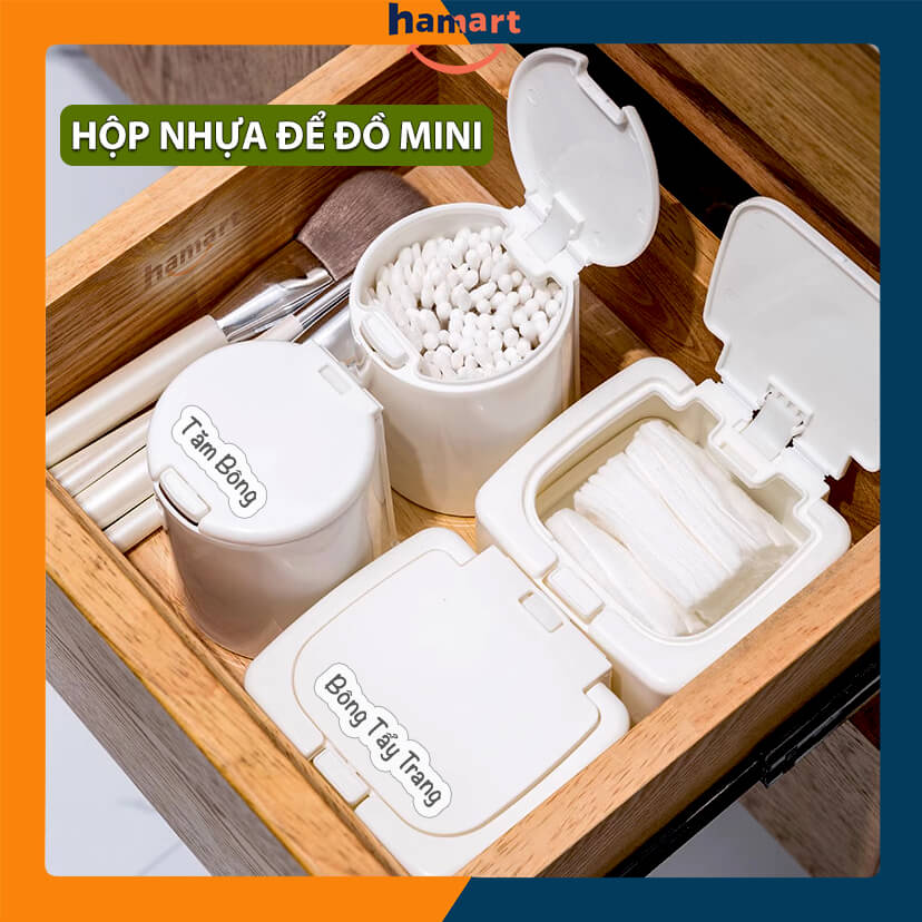 Hộp Đựng Tăm Bông Để Bông Tẩy Trang Mini Storage Box Hamart Đa Năng Nhựa PP Nắp Kín Chống Ẩm