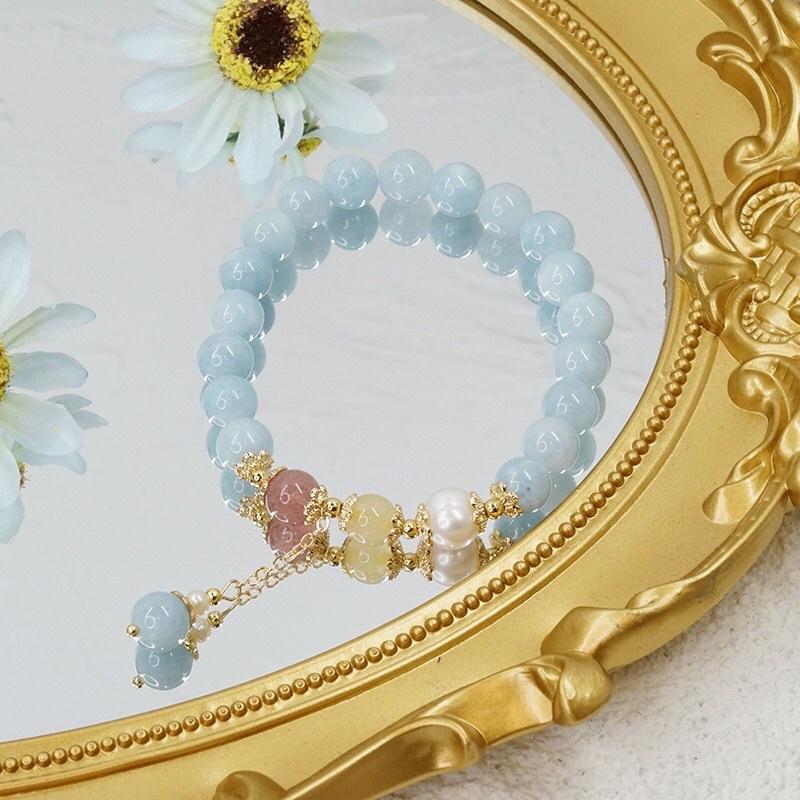 Vòng Tay Đá Xanh Lam Mix Ngọc Trai Trẻ Trung, Lắc Tay Đẹp Đi Làm, Đi Chơi, Đi Học - Trường Thịnh Ngọc Trai