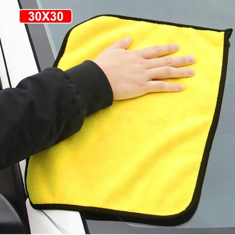 Khăn Lau Xe Hơi Chuyên Dụng 2 Lớp Microfiber Màu Vàng - Ghi, Siêu Mềm, Mịn, Thấm Hút (Hàng Chuẩn Loại 1 Dày Dặn)