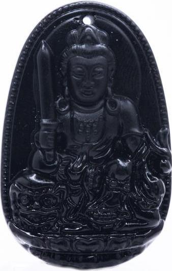 Mặt dây chuyền Văn Thù Bồ Tát Bồ Tát đá Obsidian tự nhiên - Phật Độ Mạng cho người tuổi Mão - PBMOBS03