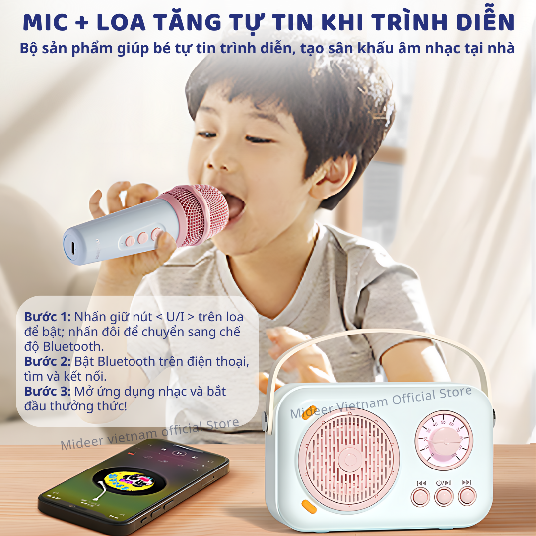 Loa karaoke mini bluetooth kèm mic cho bé Mideer versatile singalone microphone - Hàng chính hãng