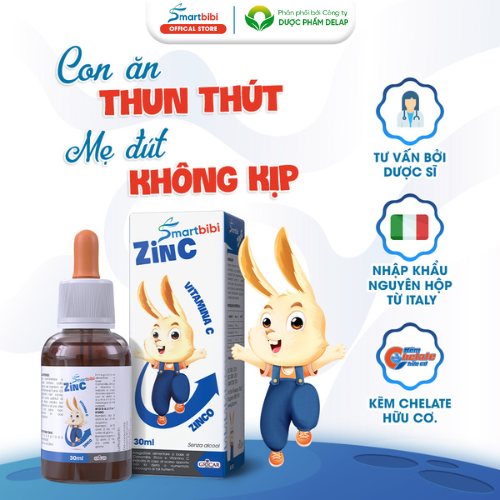 Smartbibi ZINC siro bổ sung Kẽm và Vitamin C hỗ trợ tăng đề kháng cải thiện tình trạng biếng ăn, chậm lớn ở trẻ nhỏ 30ml