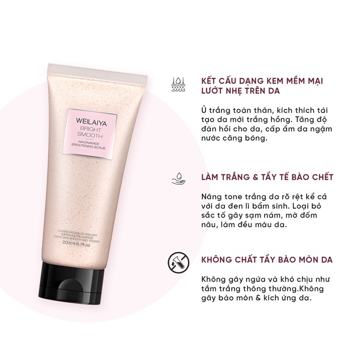 Ủ trắng tẩy tế bào chết body vỏ hồ đào Weilaiya - Weilaiya Niacinamide Brightening Scrub 200ml